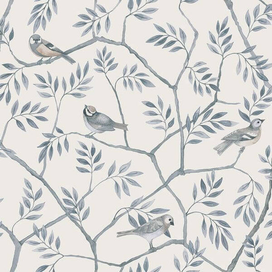 Crossbill Light Blue Branches Wallpaper