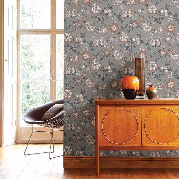 Athena Grey Floral Wallpaper