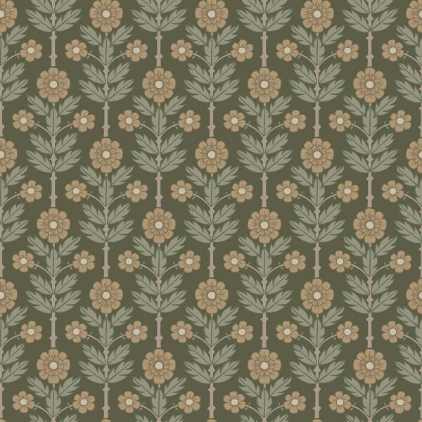 Aya Green Floral Wallpaper