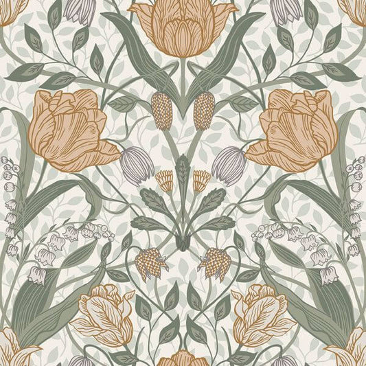 Tulipa Green Floral Wallpaper