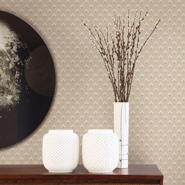 Lili Beige Miniature Floral Wallpaper
