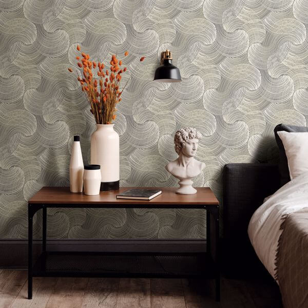 Karson Grey Swirling Geometric Wallpaper