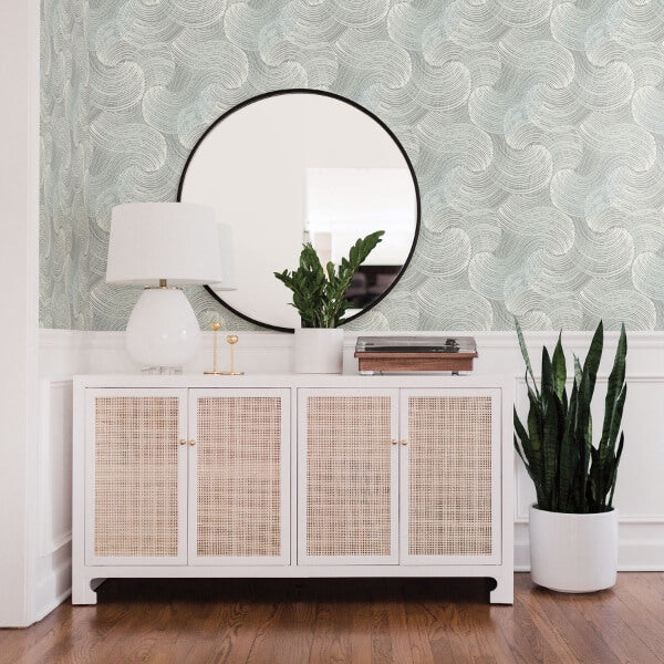 Karson Teal Swirling Geometric Wallpaper
