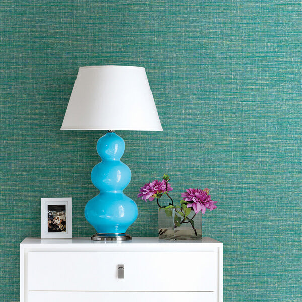Exhale Turquoise Woven Texture Wallpaper
