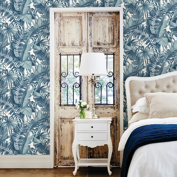 Alfresco Blue Tropical Palm Wallpaper