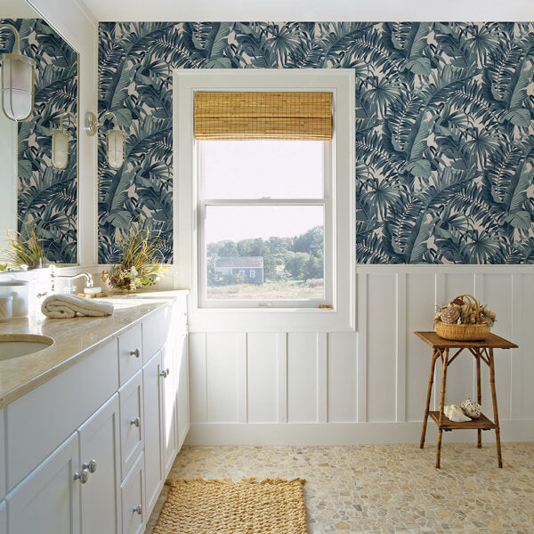 Alfresco Blue Tropical Palm Wallpaper