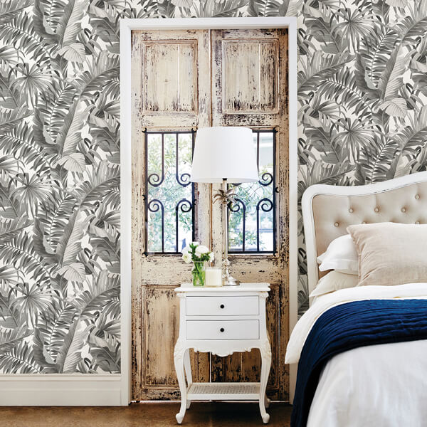 Alfresco Grey Tropical Palm Wallpaper