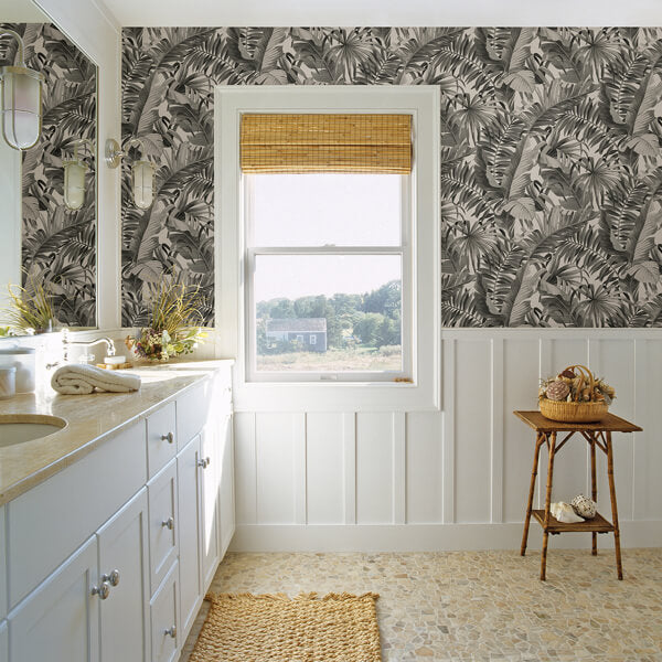 Alfresco Grey Tropical Palm Wallpaper