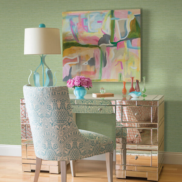 Agave Green Imitation Grasscloth Wallpaper