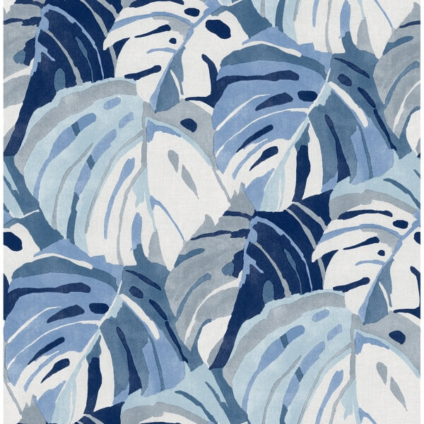 Samara Blue Monstera Leaf Wallpaper