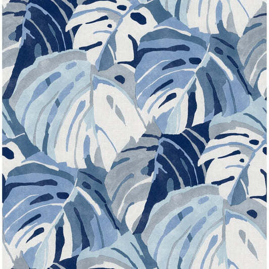 Samara Blue Monstera Leaf Wallpaper