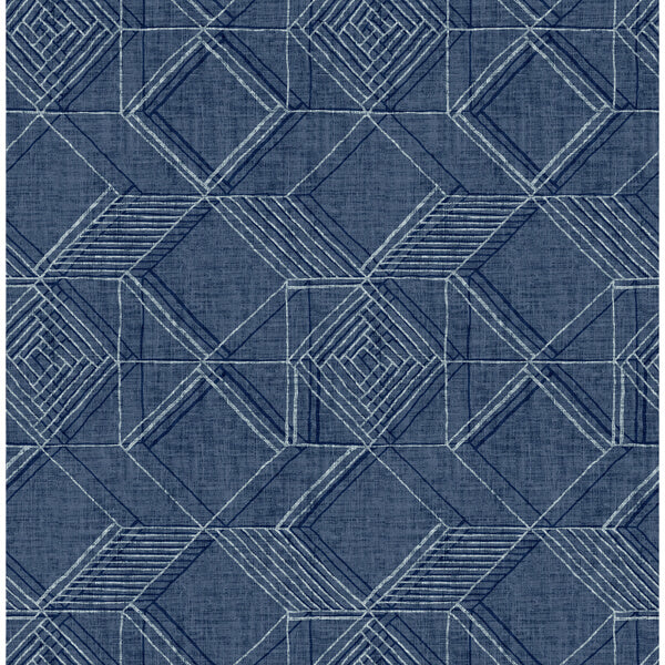 Moki Blue Lattice Geometric Wallpaper