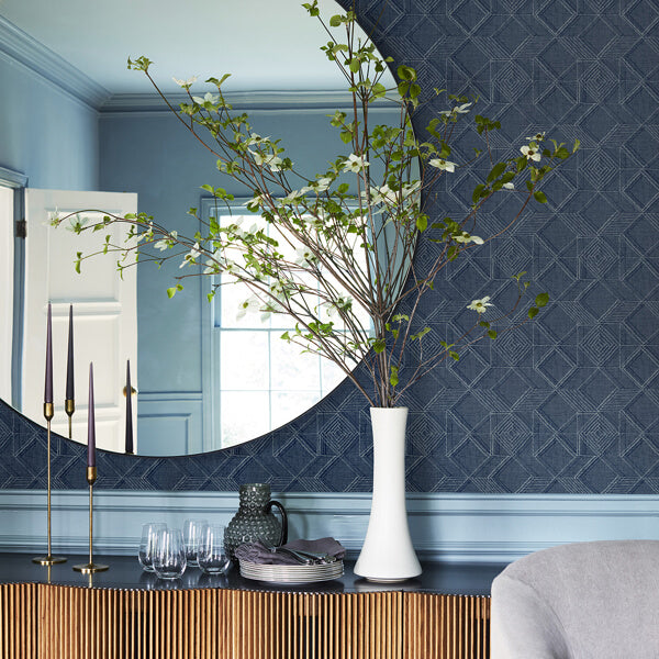 Moki Blue Lattice Geometric Wallpaper