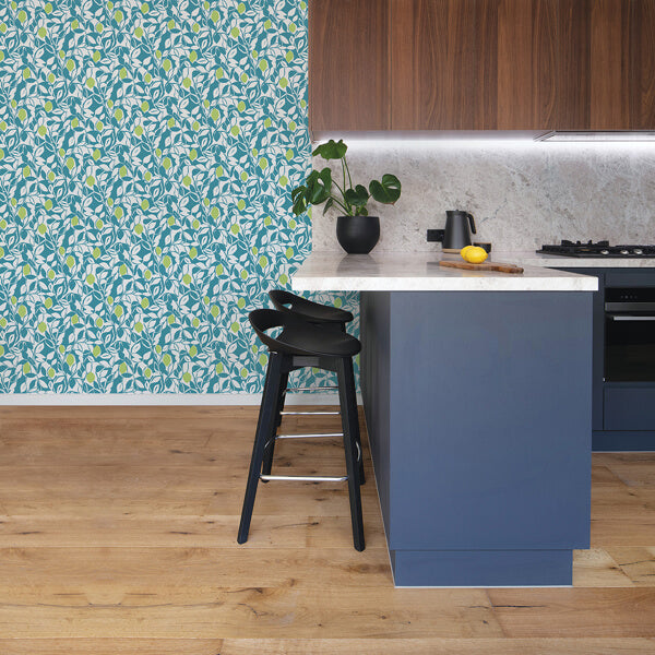 Loretto Teal Citrus Wallpaper