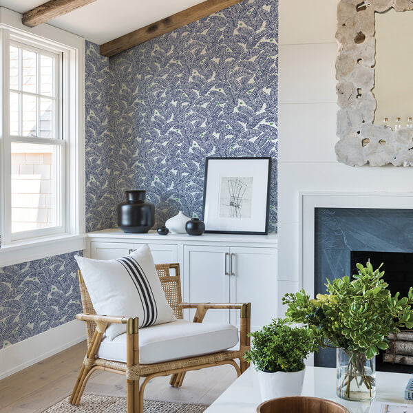 Athina Navy Fern Wallpaper