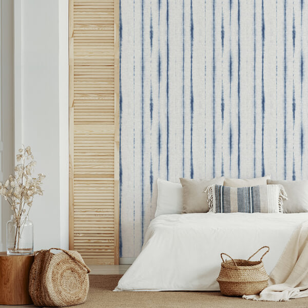 Orleans Blue Shibori Faux Linen Wallpaper