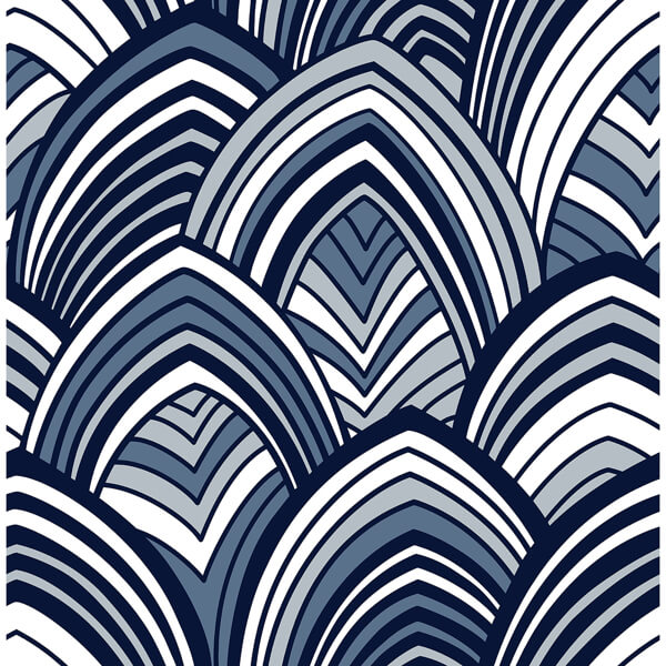 Cabarita Indigo Art Deco Flocked Leaves Wallpaper