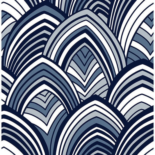 Cabarita Indigo Art Deco Flocked Leaves Wallpaper