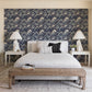 Cabarita Indigo Art Deco Flocked Leaves Wallpaper