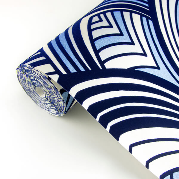 Cabarita Indigo Art Deco Flocked Leaves Wallpaper