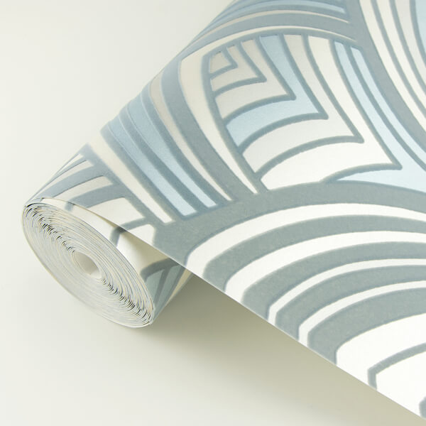 Cabarita Grey Art Deco Flocked Leaves Wallpaper