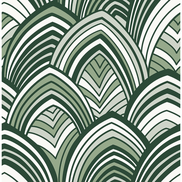 Cabarita Green Art Deco Flocked Leaves Wallpaper