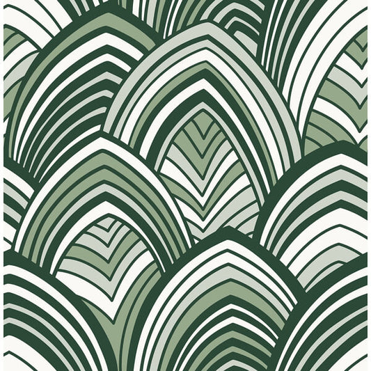 Cabarita Green Art Deco Flocked Leaves Wallpaper