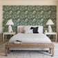 Cabarita Green Art Deco Flocked Leaves Wallpaper