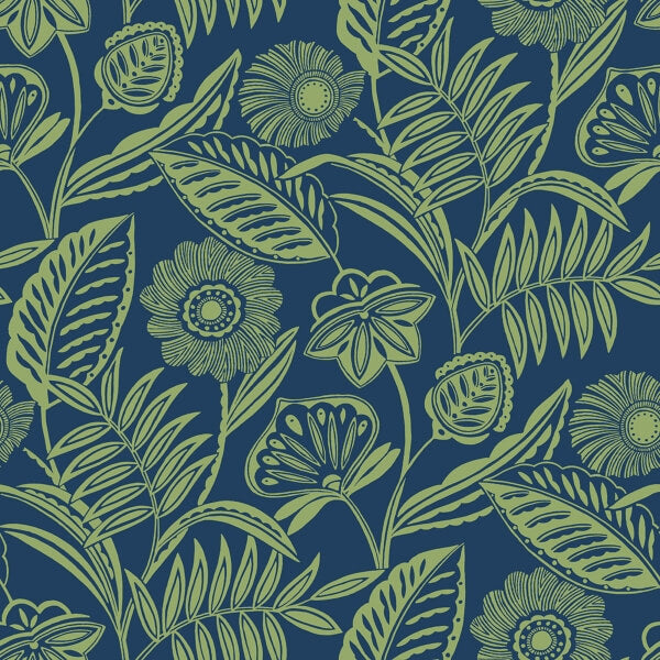 Alma Blue Tropical Floral Wallpaper