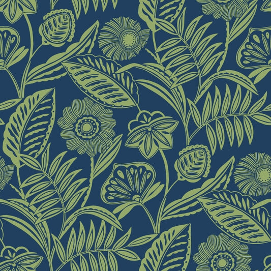 Alma Blue Tropical Floral Wallpaper