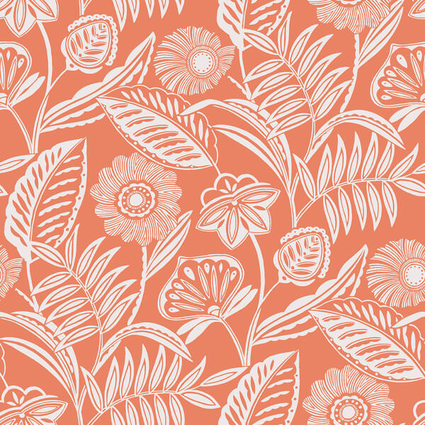 Alma Coral Tropical Floral Wallpaper