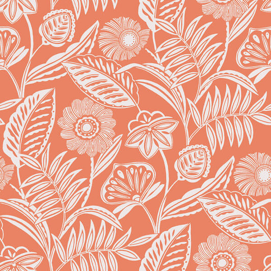 Alma Coral Tropical Floral Wallpaper