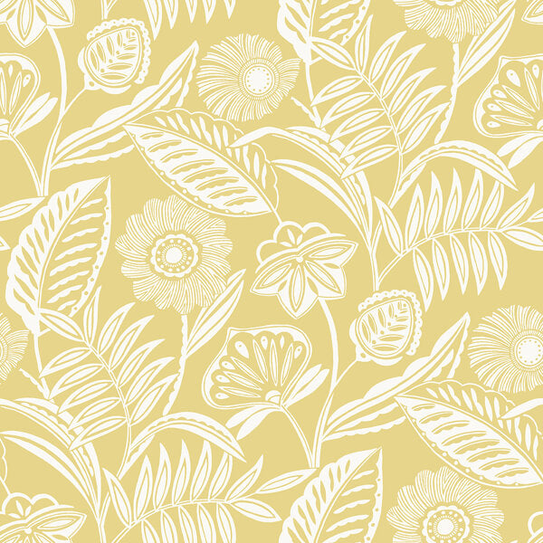 Alma Yellow Tropical Floral Wallpaper