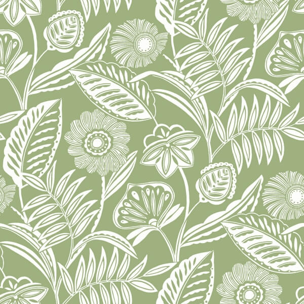 Alma Green Tropical Floral Wallpaper