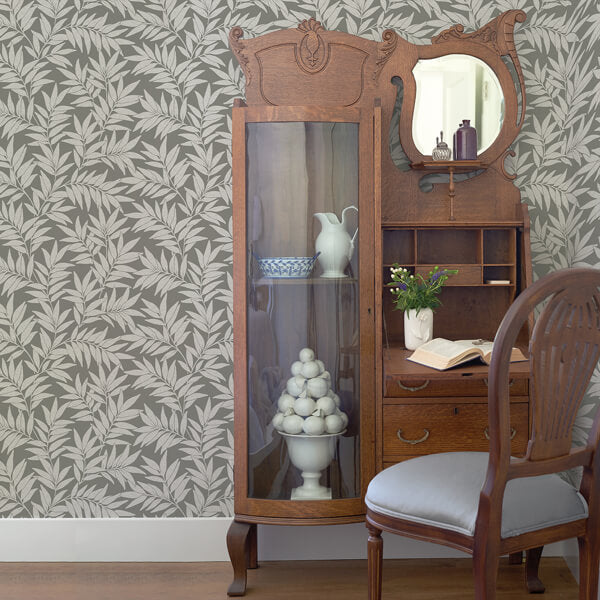 Morris Dark Grey Leaf Wallpaper