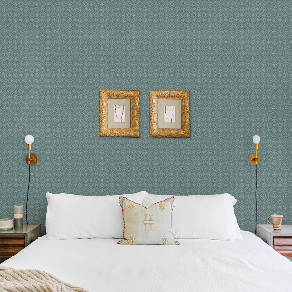 Larsson Teal Ogee Wallpaper
