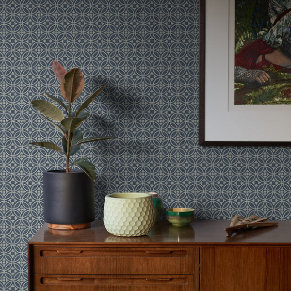 Larsson Indigo Ogee Wallpaper