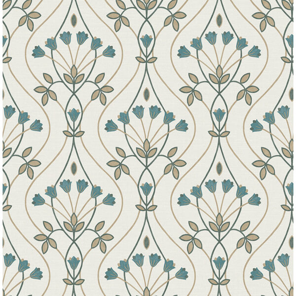 Dard Teal Tulip Ogee Wallpaper
