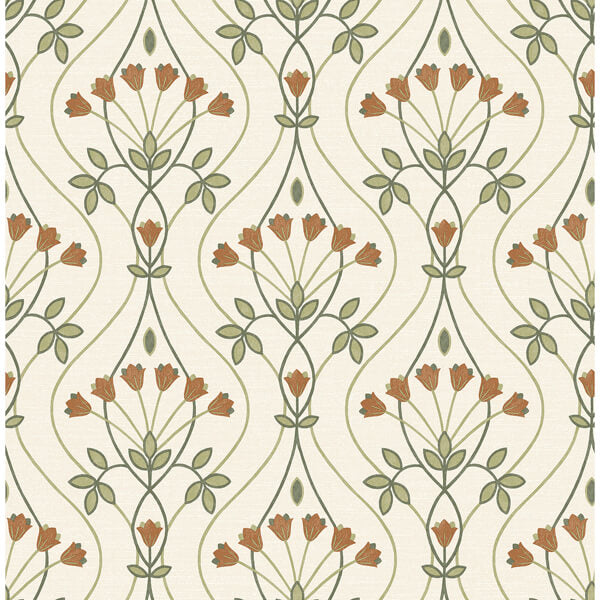 Dard Green Tulip Ogee Wallpaper