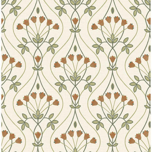 Dard Green Tulip Ogee Wallpaper