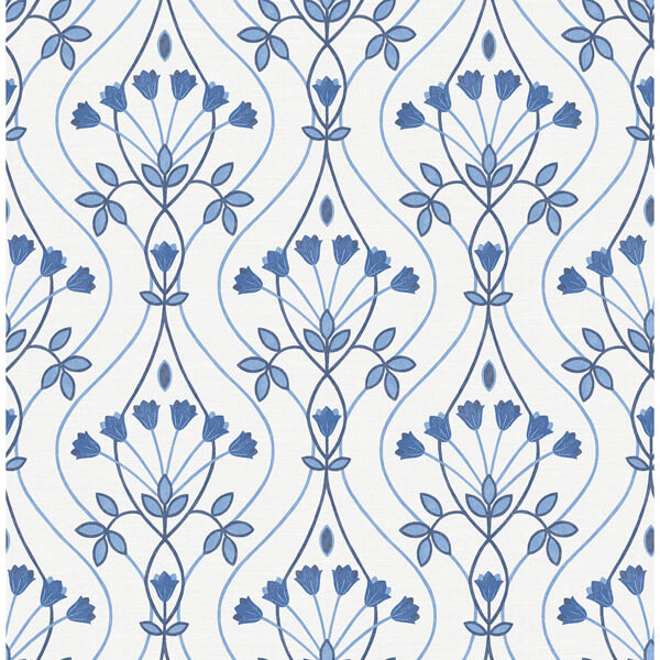 Dard Blue Tulip Ogee Wallpaper