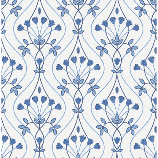 Dard Blue Tulip Ogee Wallpaper