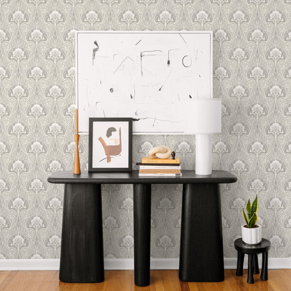 Mucha Off White Botanical Ogee Wallpaper