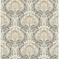 Mucha Dark Grey Botanical Ogee Wallpaper