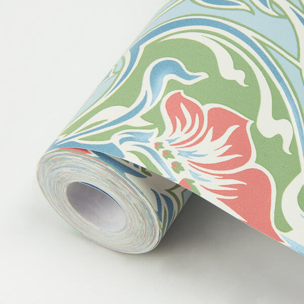 Mucha Light Blue Botanical Ogee Wallpaper