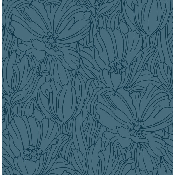 Selwyn Flock Dark Blue Floral Wallpaper