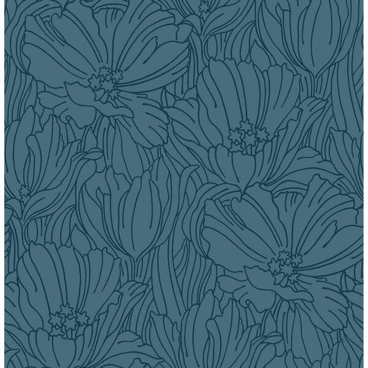 Selwyn Flock Dark Blue Floral Wallpaper
