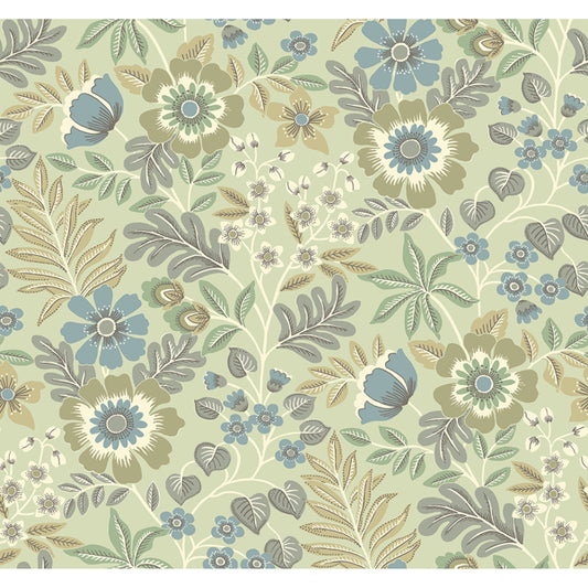 Voysey Green Floral Wallpaper