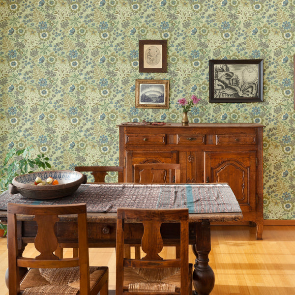 Voysey Green Floral Wallpaper