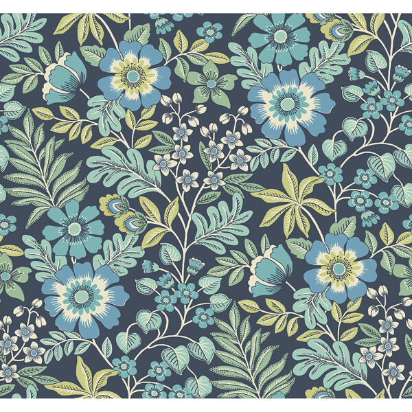 Voysey Navy Floral Wallpaper